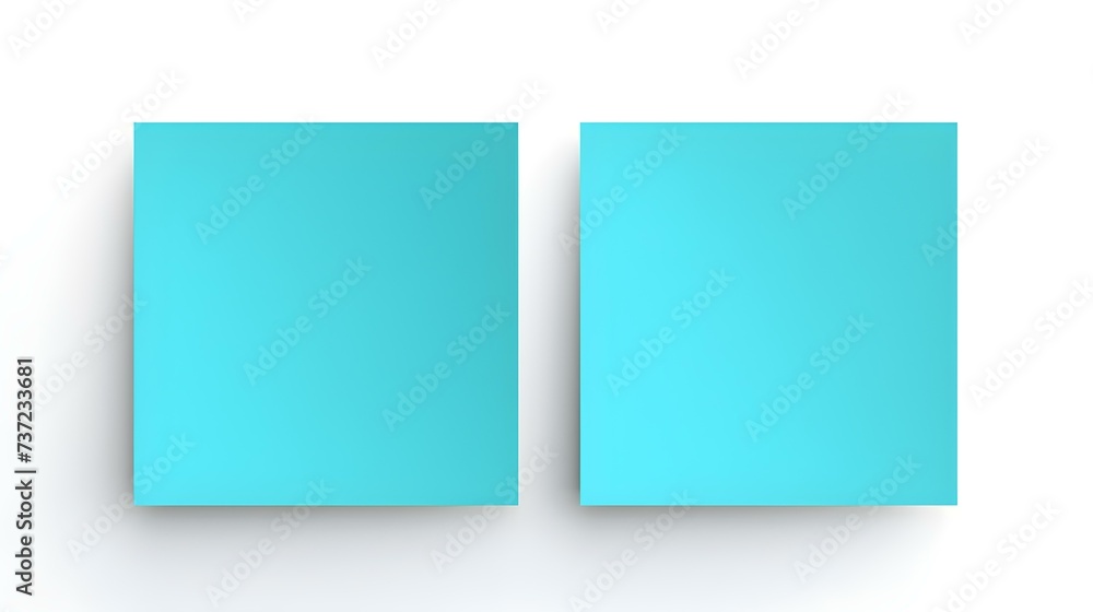 Two Cyan square Paper Notes on a white Background. Brainstorming Template with Copy Space