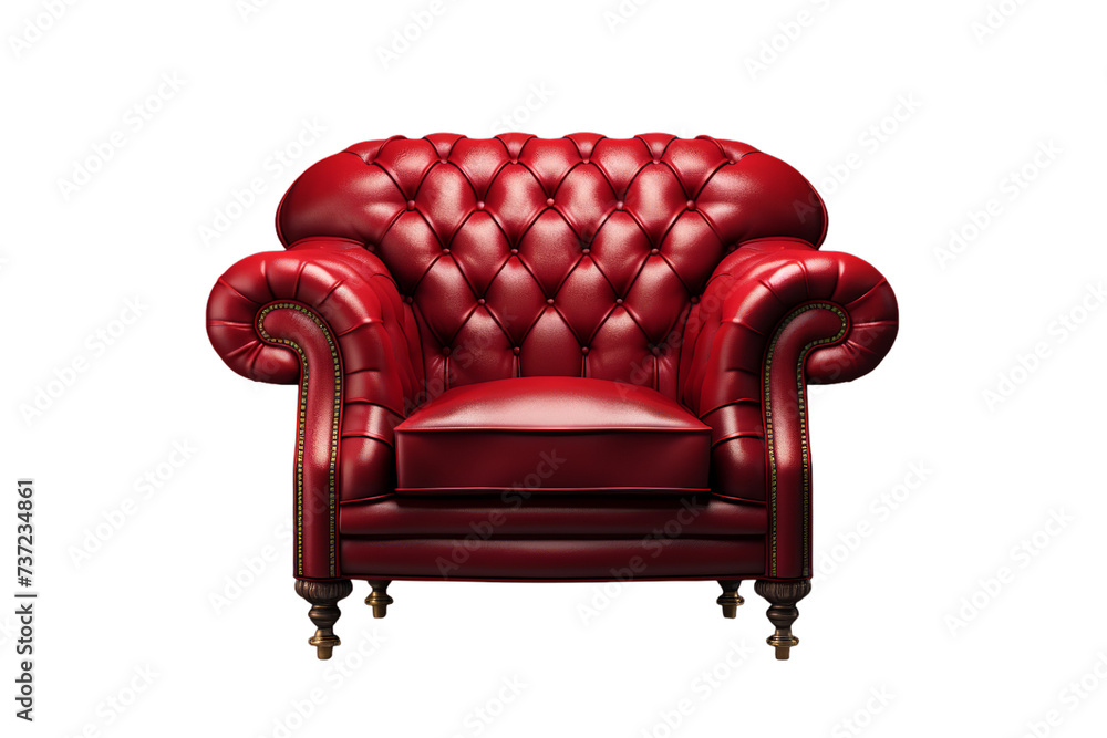 Vintage red leather chair decorative, Isolated on transparent PNG background, Generative ai