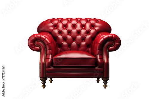 Vintage red leather chair decorative, Isolated on transparent PNG background, Generative ai
