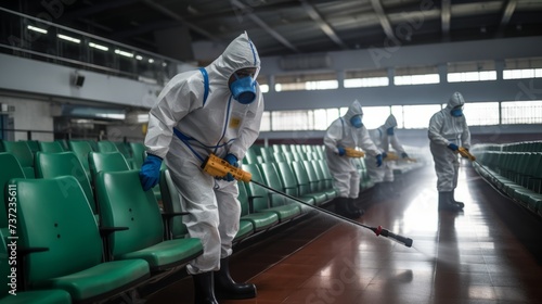 Cleaning and disinfection in crowded places during the epidemic of the virus. Prevention of infections, epidemics and various insect pests in the room, school, gym. © liliyabatyrova
