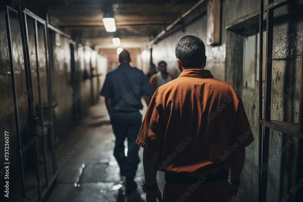 Generative AI picture restricted freedom concept prisoner in jail orange uniform criminal person Generative AI picture restricted freedom concept prisoner in jail orange uniform criminal person
