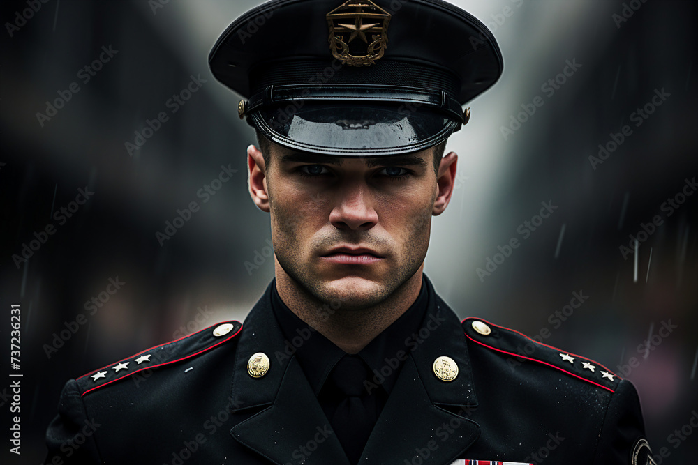 AI generated portrait of confident person wear parade military army uniform AI generated portrait of confident person wear parade military army uniform
