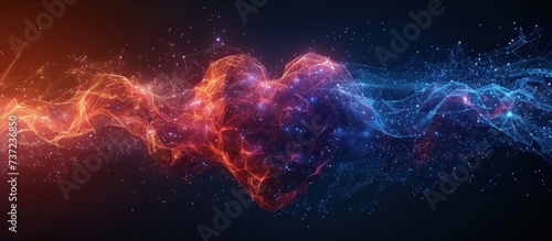 Low poly heart beat 3D wave on dark background photo