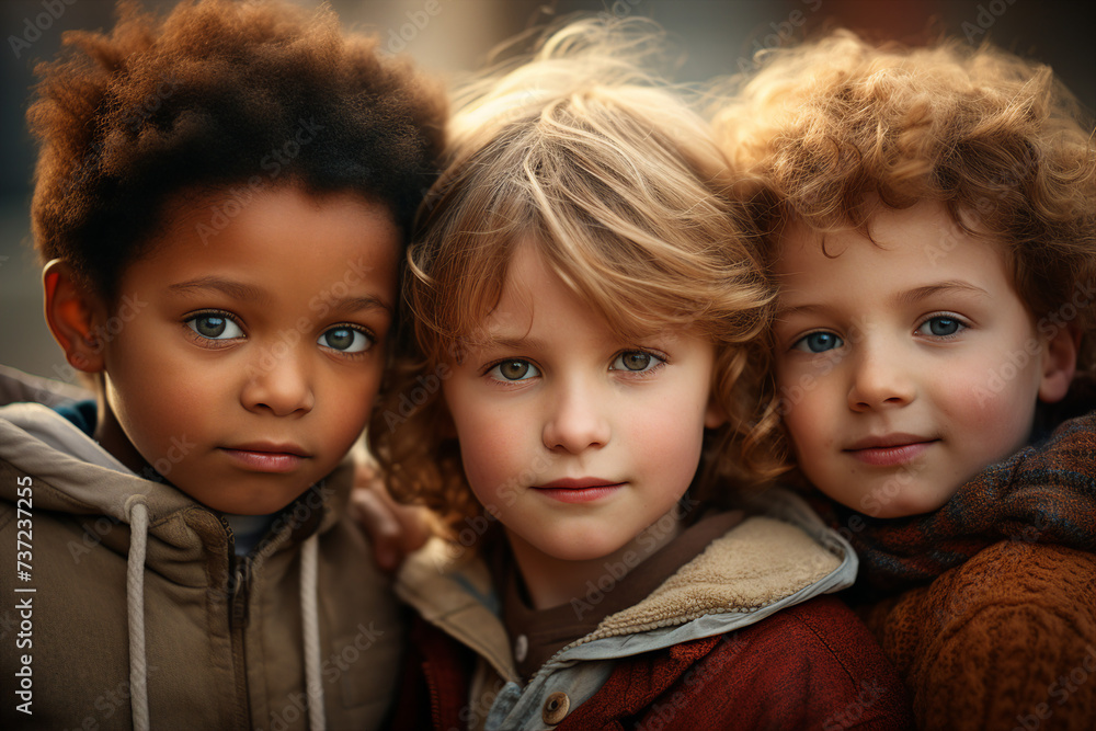Created with generative AI photo of cheerful friends enjoying carefree childhood together Created with generative AI photo of cheerful friends enjoying carefree childhood together