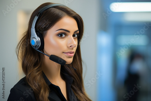 Professional worker Female operator giving advice to customer Generative Ai pic