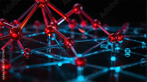 Futuristic dark red neon theme glowing abstract molecule model concept of scientific research from Generative AI