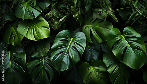 Fresh green leaves in a tropical rainforest, vibrant and beautiful generated by AI
