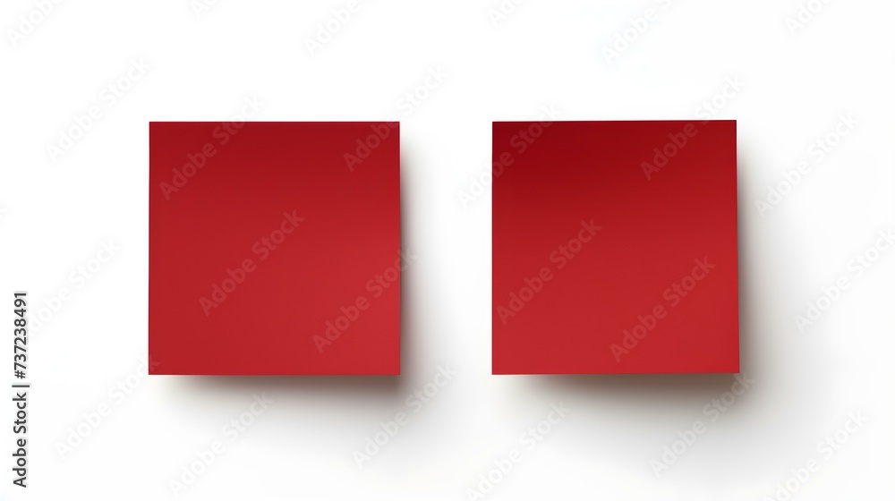 Two Dark Red square Paper Notes on a white Background. Brainstorming Template with Copy Space