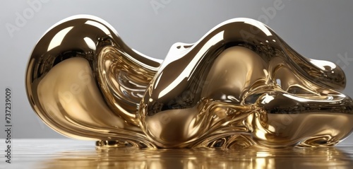 Abstract figure of gold chrome swirling streams with highlights