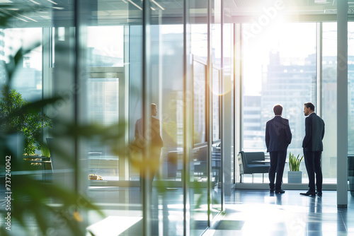 Modern business space and business people in the distance