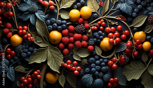 Fresh berry fruit collection, ripe and juicy, nature healthy dessert generated by AI © djvstock