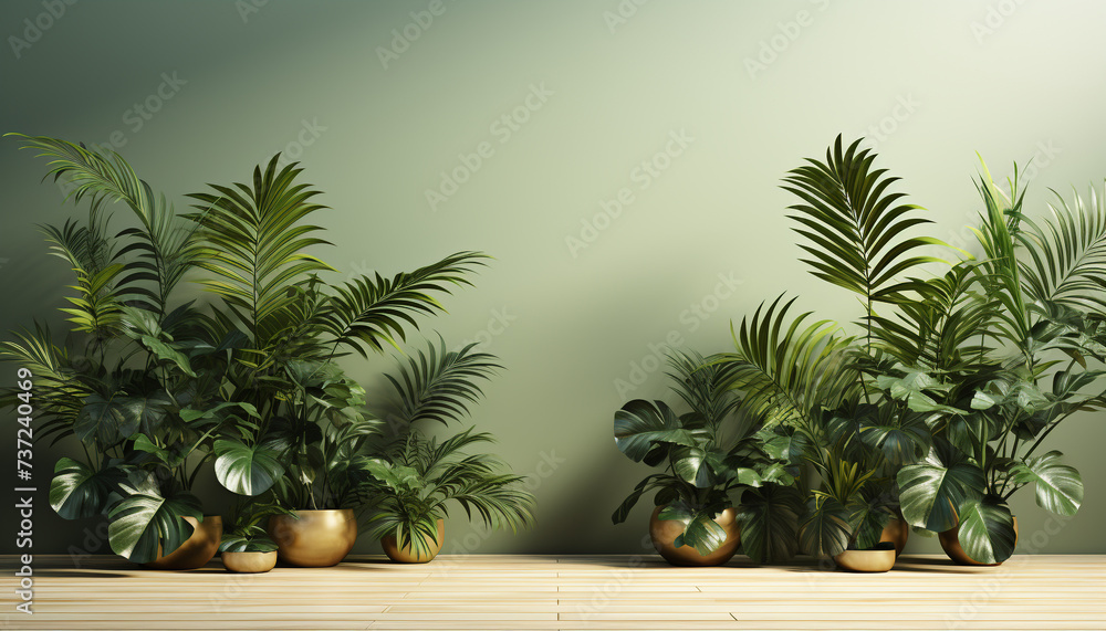 Fototapeta premium Modern apartment with indoor plants, nature decoration, bright and fresh generated by AI
