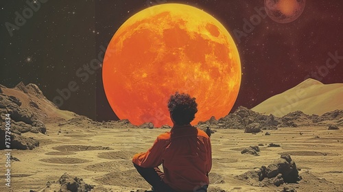 Collage of a man looking at the moon