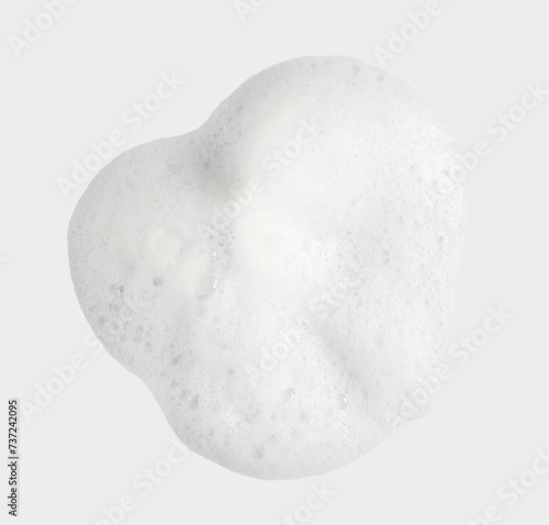 top view of white foam soap, shampoo bubble isolated on a white background. concept of suds texture, foam bubble in a bathtub. shaving cream gel, bath lather