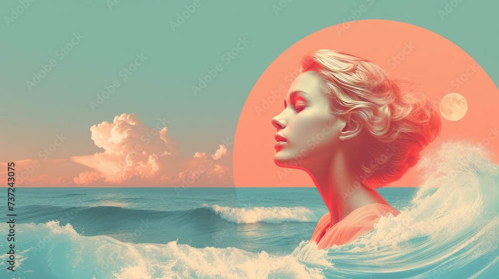 Abstract collage of the sea and human face Abstract collage of the sea and human face