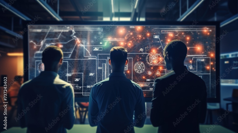 A group of IT engineers discuss new technologies, project ideas and the direction of development of the IT industry A group of IT engineers discuss new technologies, project ideas and the direction of development of the IT industry