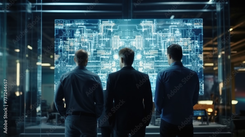 A group of IT engineers discuss new technologies, project ideas and the direction of development of the IT industry A group of IT engineers discuss new technologies, project ideas and the direction of development of the IT industry