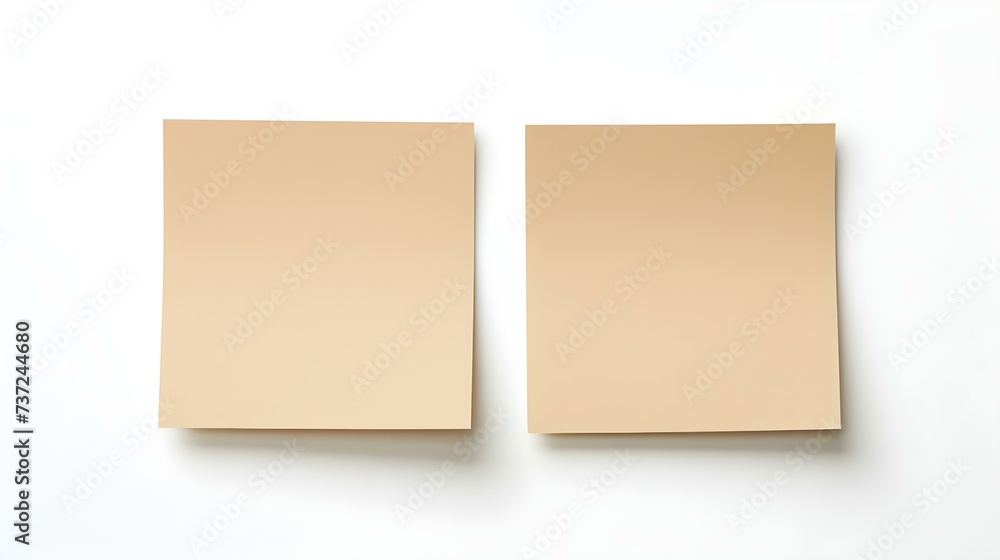 Two Khaki square Paper Notes on a white Background. Brainstorming Template with Copy Space