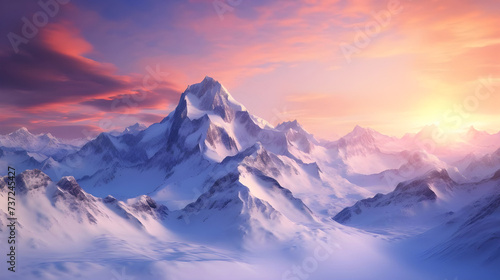Mountains covered with snow at sunset - Ai generated