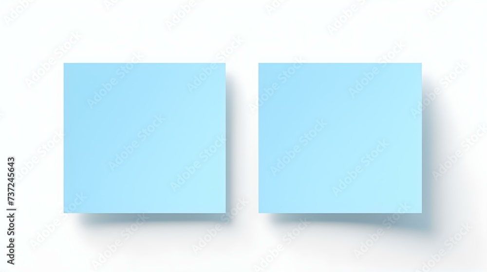 Two Light Blue square Paper Notes on a white Background. Brainstorming Template with Copy Space