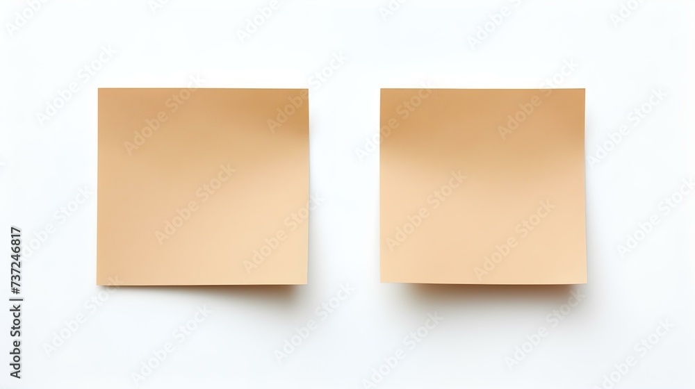 Two Light Brown square Paper Notes on a white Background. Brainstorming Template with Copy Space