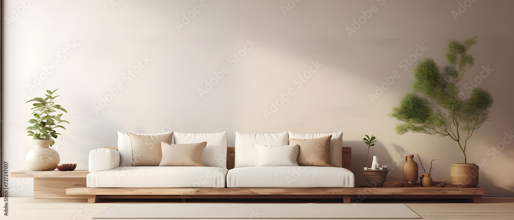 Interior design aesthetic living room mock up room modular sofa wooden stand - Ai generated Interior design aesthetic living room mock up room modular sofa wooden stand - Ai generated