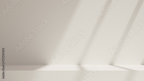 Fototapeta Naklejka Na Ścianę i Meble -  Gobo light shadow 3D model of an empty mockup in a landscape with a white textured floor