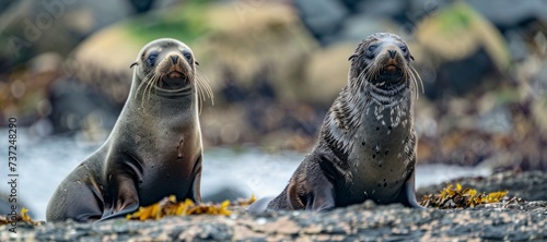 fur seals on the rocks Generative AI