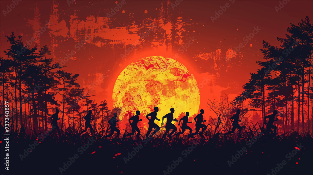 Running silhouettes. Vector illustration, Trail Running, Marathon runner