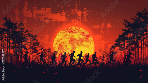 Running silhouettes. Vector illustration, Trail Running, Marathon runner © Alghas