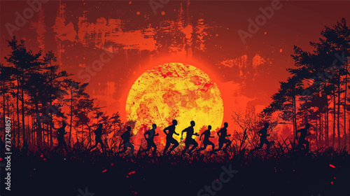 Running silhouettes. Vector illustration, Trail Running, Marathon runner