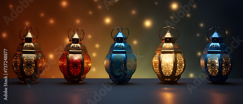 Eid lamps lanterns for Ramadan and Islamic Muslim with copy space for text - Ai generated