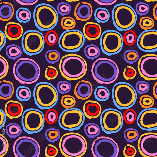 Fashion abstract contemporary seamless pattern with dry brush crayon charcoal circles. Colored Graphic squiggle vector. Modern trendy Vector. Grunge, texture pattern for textile prints
