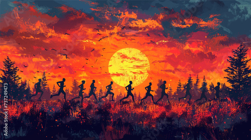 Running silhouettes. Vector illustration, Trail Running, Marathon runner