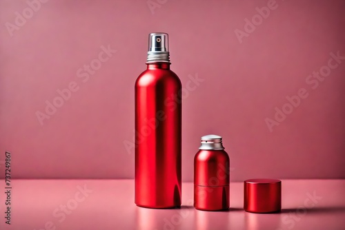 red anodised metal spray cosmetics can and container