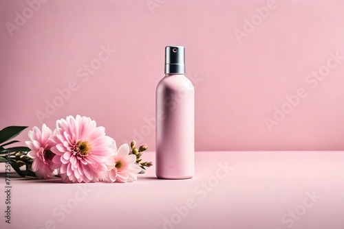 pink cosmetic spray bottle , packaging and advertising mockup