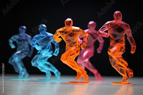 Glass multi-colored figures of dancing people. Generated by artificial intelligence