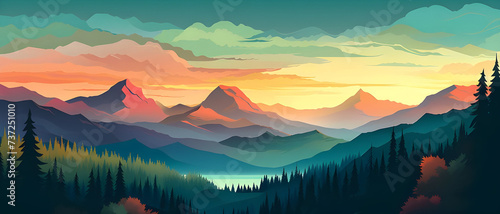 Abstract geometric landscape illustration of mountain - Ai generated photo