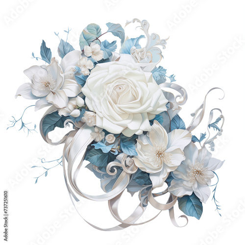 bouquet of white and light blue flowers