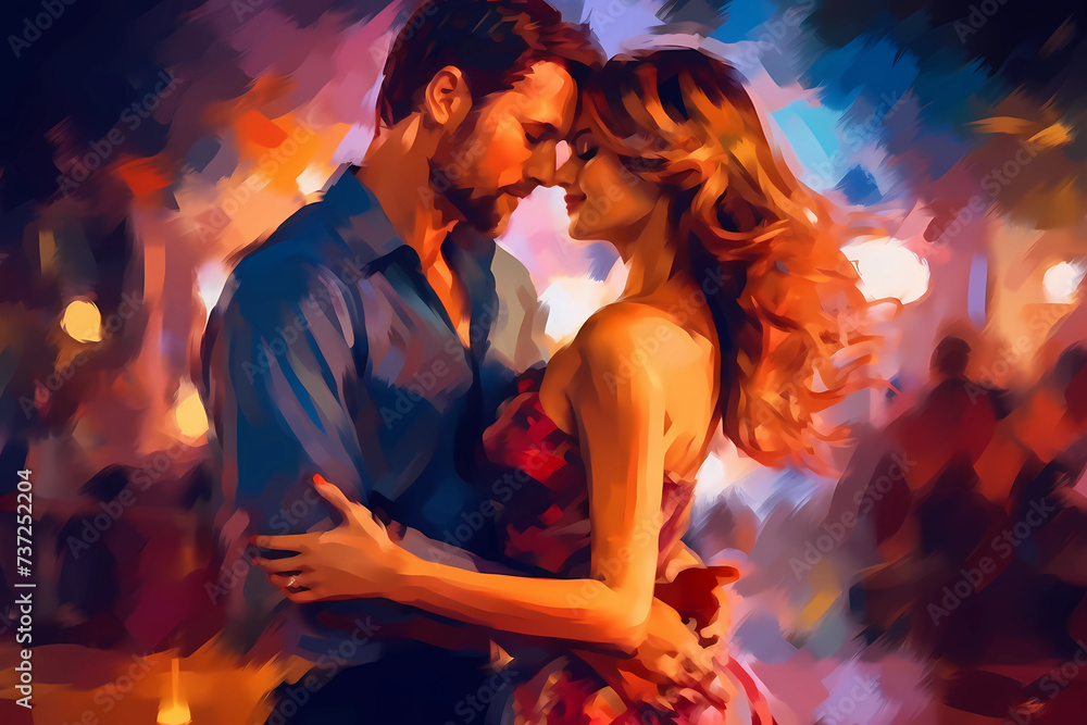 Naklejka premium Romantic Couple Dancing Illustration