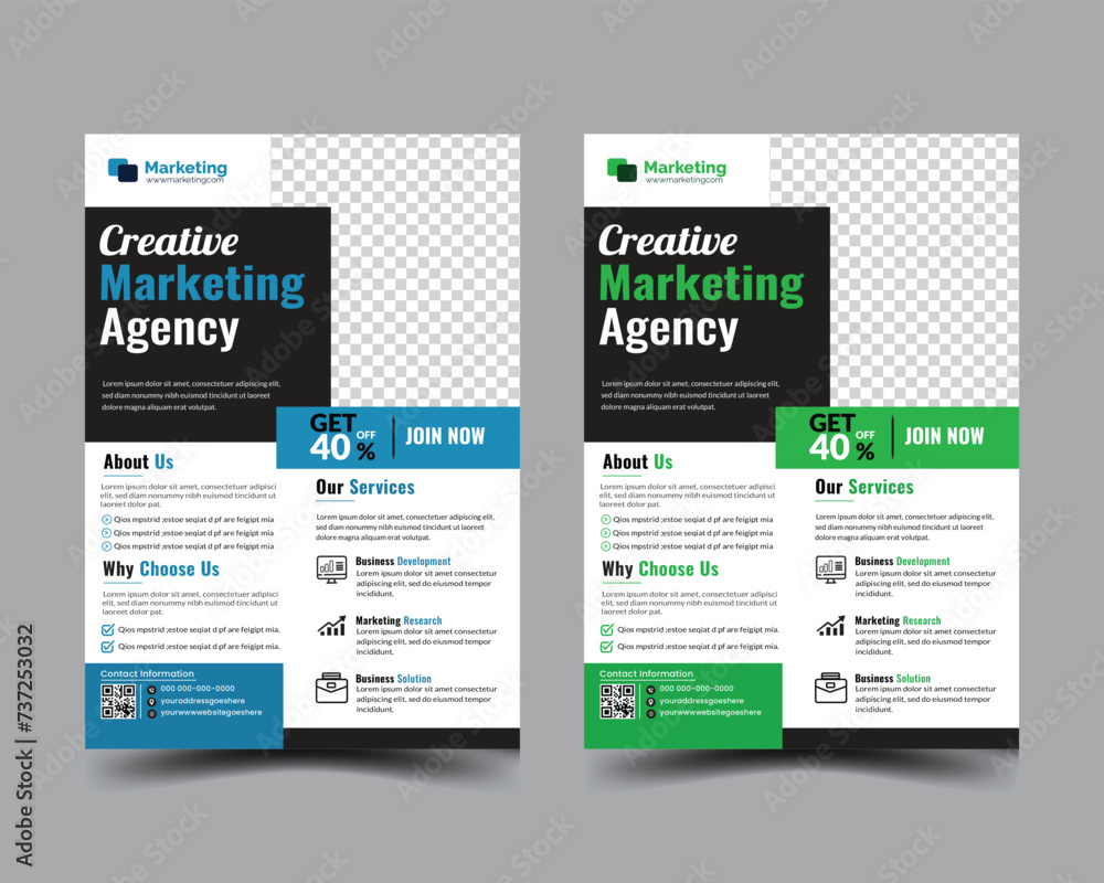 Modern creative professional corporate blue and green a4 size digital marketing-agency-business-flyer design