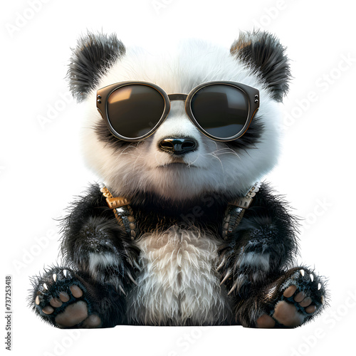 A 3D animated cartoon render of a playful panda wearing trendy sunglasses. Created with generative AI.