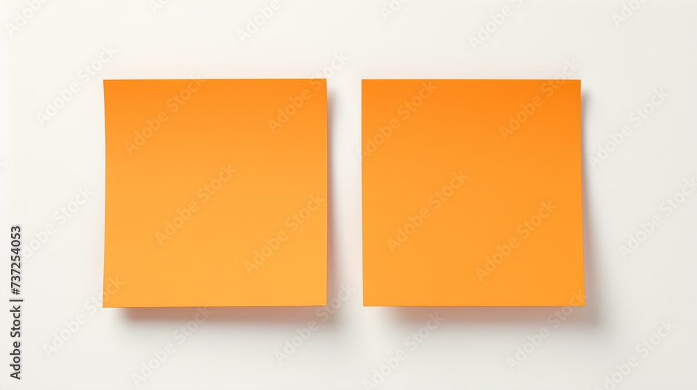 Fototapeta premium Two Orange square Paper Notes on a white Background. Brainstorming Template with Copy Space