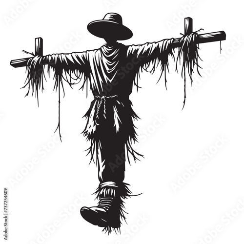 vector silhouette of a scarecrow isolated on white background,