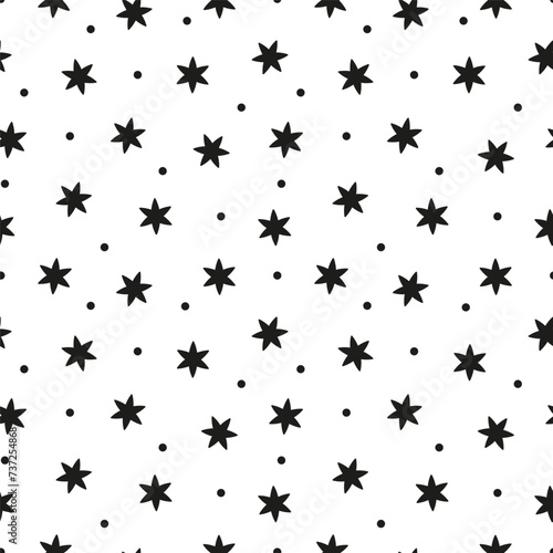 Seamless pattern with black stars and dots