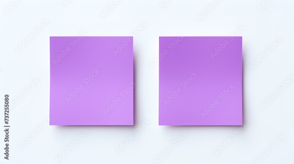 Two Purple square Paper Notes on a white Background. Brainstorming Template with Copy Space