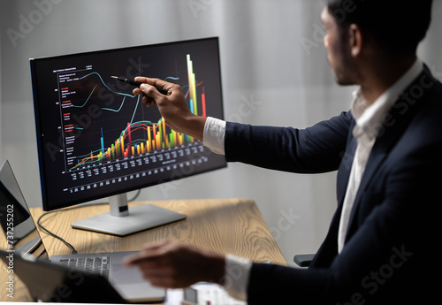 Asian man sitting in front of the stock and futures market in Thailand