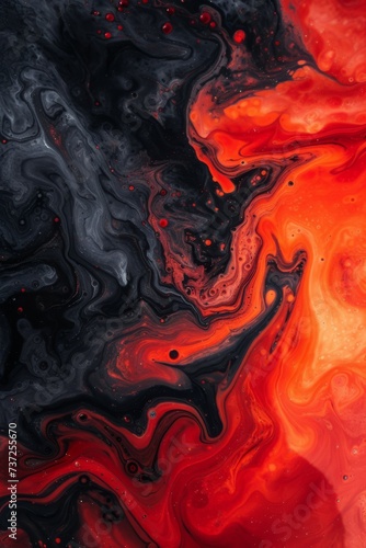 Red Liquid with Black Swirls in the Style of Dark foreboding Colors - Realistic Textures Abstraction Creation Marble Unearthly Chaotic Environments Background created with Generative AI Technology