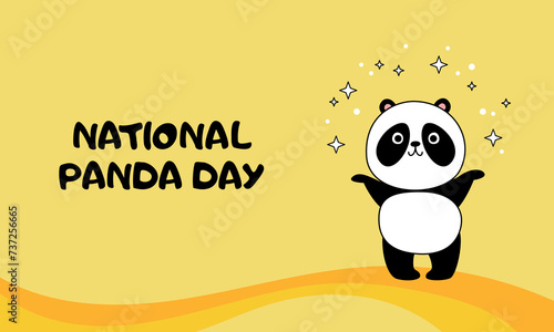National Panda Day banner, March 16. Cute cartoon panda scatters stars. With an inscription. Vector illustration