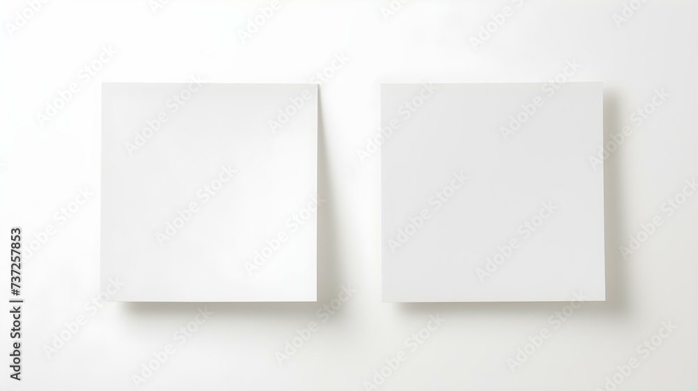 Two White square Paper Notes on a white Background. Brainstorming Template with Copy Space Two White square Paper Notes on a white Background. Brainstorming Template with Copy Space